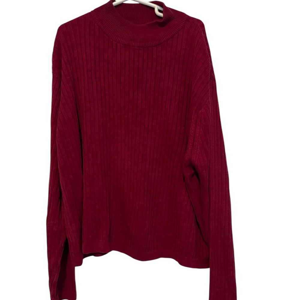 August Silk SzS Petites Cranberry Red Ribbed Knit Silk Cowl Neck Sweater